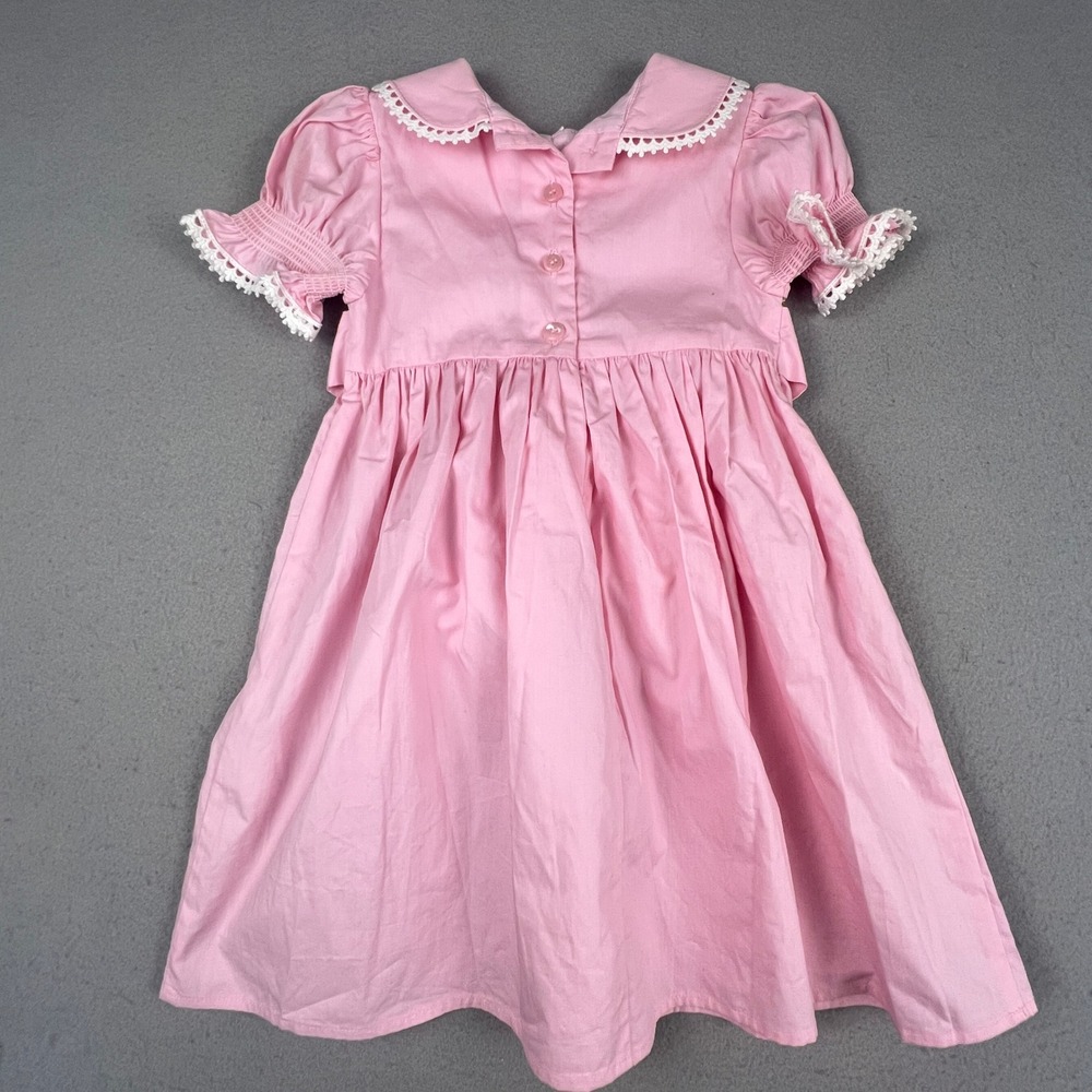 Pettigirl Smocked Dress Kids Size 2 Pink Floral Lace Trim Cotton Easter Party